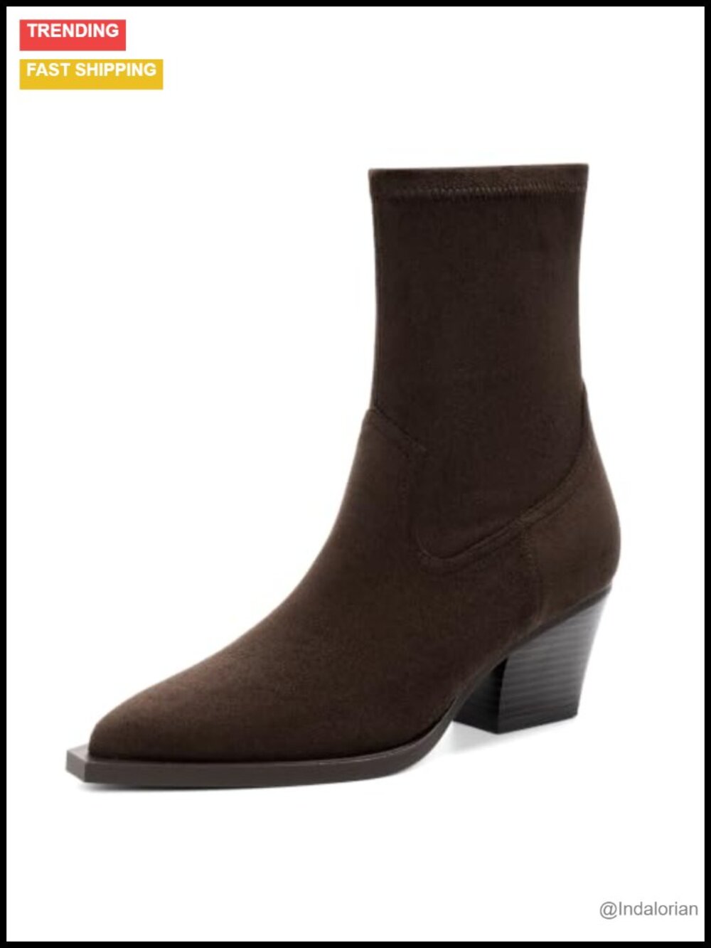 Women's Pointed Toe Ankle Boots Chunky Block Heel Faux Suede Booties